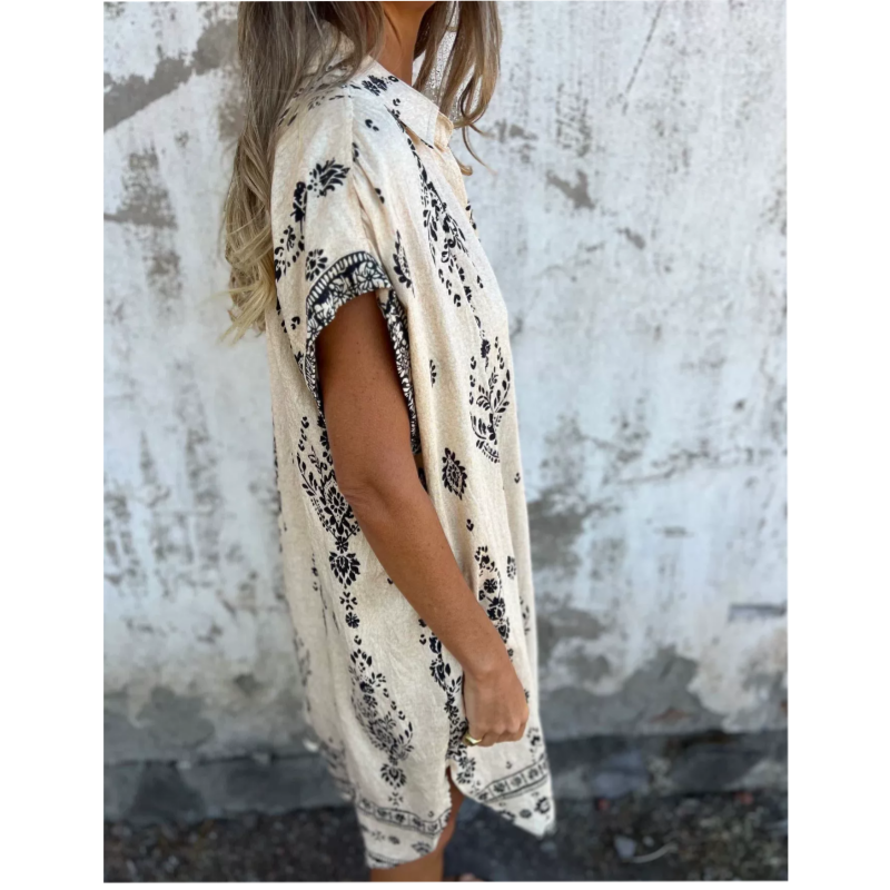 Ava - Classic Printed Cotton-Linen Dress