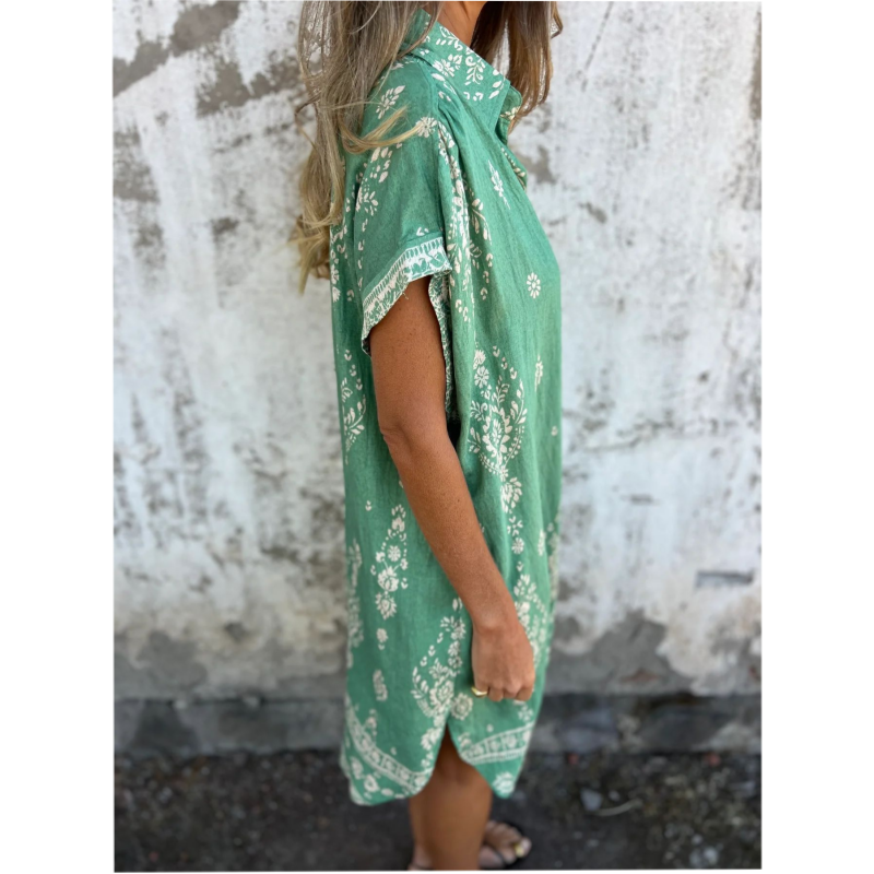 Ava - Classic Printed Cotton-Linen Dress