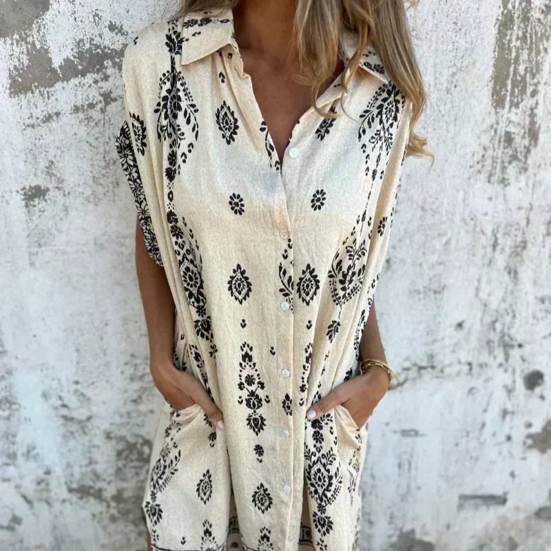 Ava - Classic Printed Cotton-Linen Dress