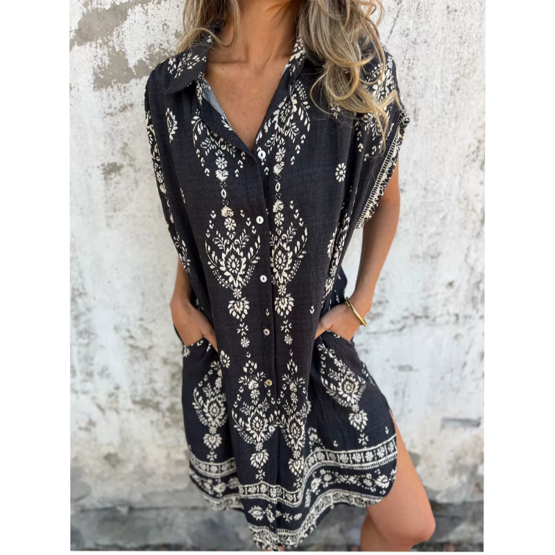 Ava - Classic Printed Cotton-Linen Dress