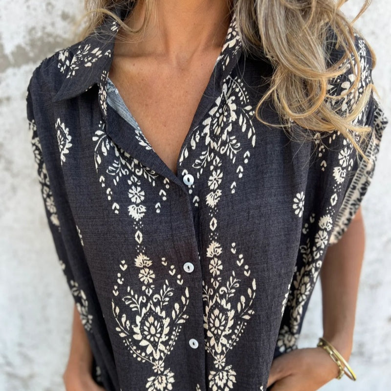 Ava - Classic Printed Cotton-Linen Dress