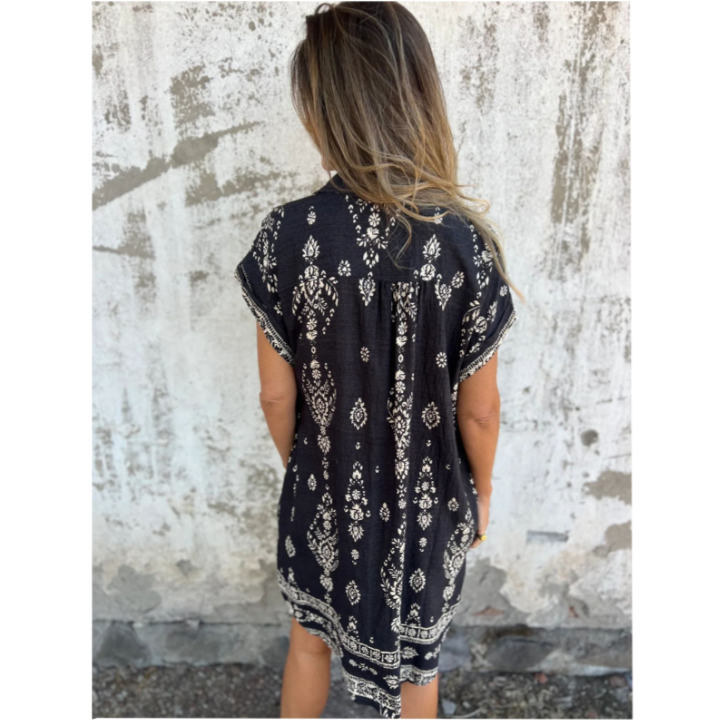 Ava - Classic Printed Cotton-Linen Dress