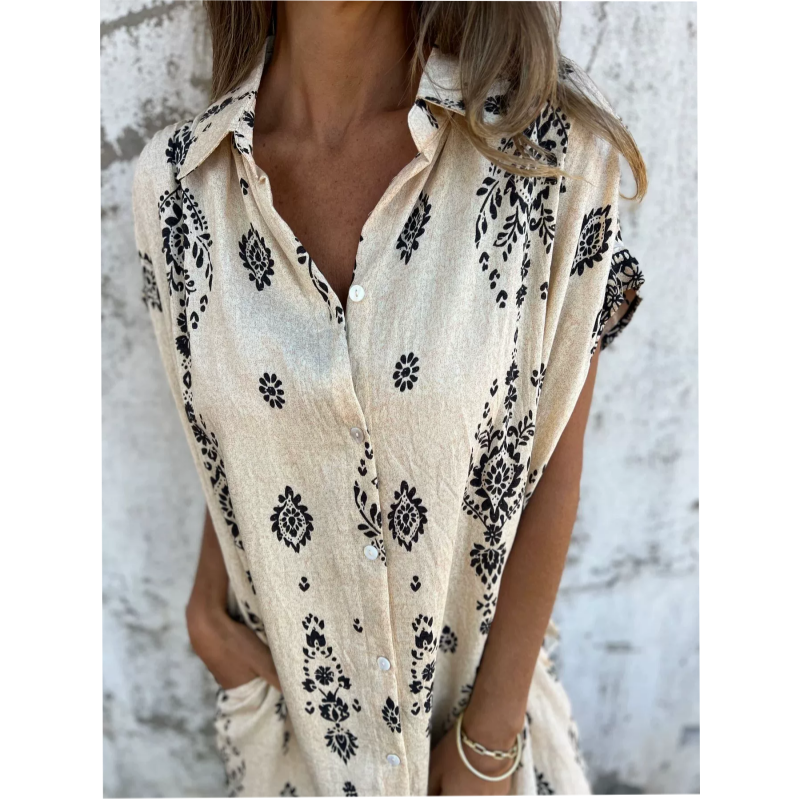 Ava - Classic Printed Cotton-Linen Dress