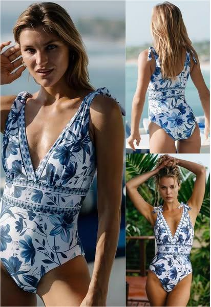 Lorraine - Elegant Lace V-Neck Swimsuit & Skirt Set