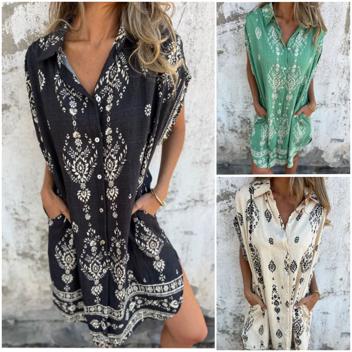 Ava - Classic Printed Cotton-Linen Dress