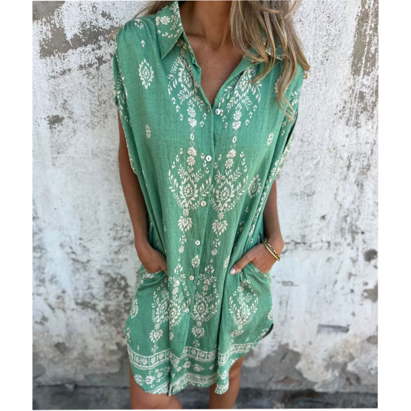 Ava - Classic Printed Cotton-Linen Dress